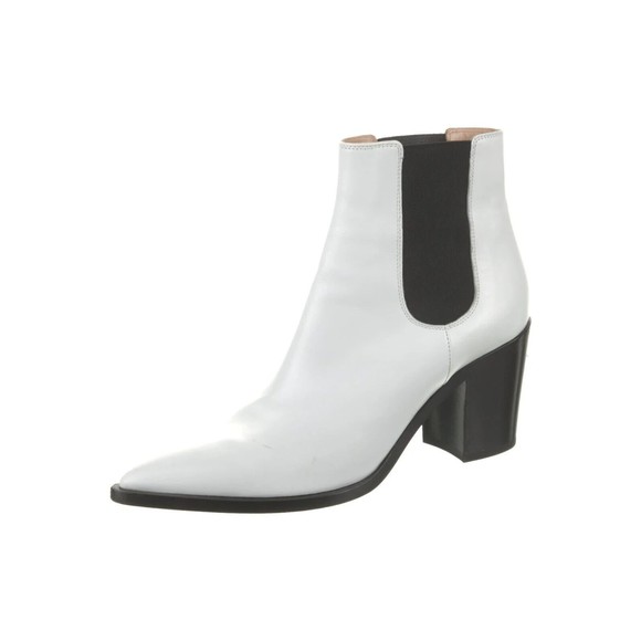 Designer Gianvito Rossi Western Chelsea White Leather Pointed Toe Boots 7.5 M - Picture 4 of 16